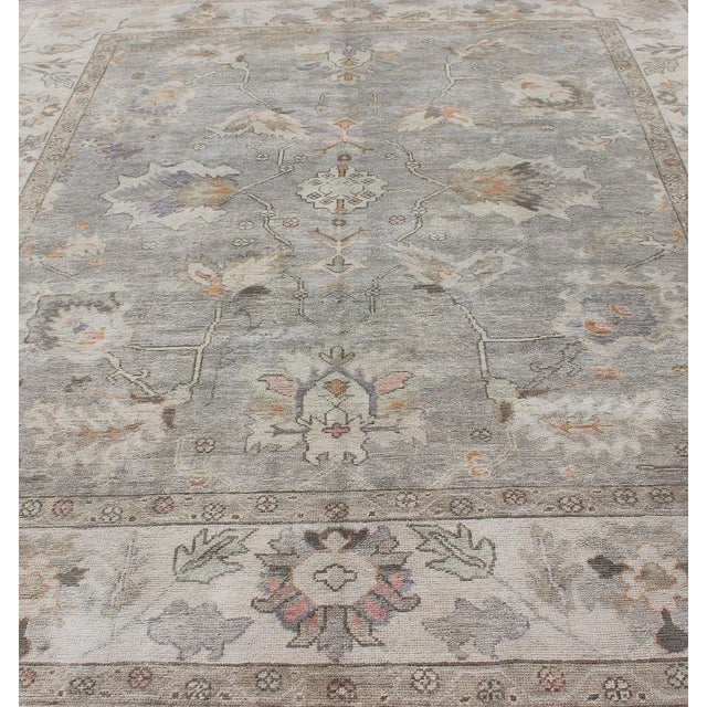 Mid 20th Century Square Shaped Hand Knotted Turkish Oushak Rug With Neutral Color Palette For Sale - Image 5 of 12