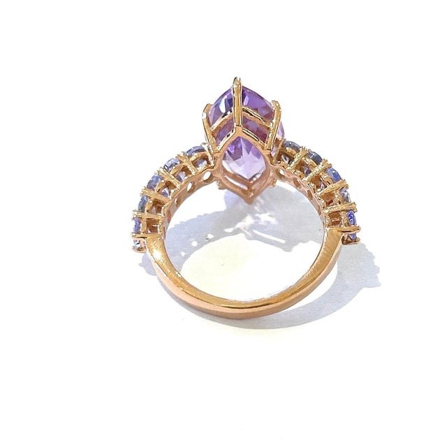 Baroque Bochic “Orient” Vintage Amethyst & Lilac Tanzanite Ring Set 18K Gold & Silver For Sale - Image 3 of 13