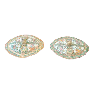 Antique Chinese Porcelain Pr Rose Medallion Mandarin Covered Jars- Set of 2