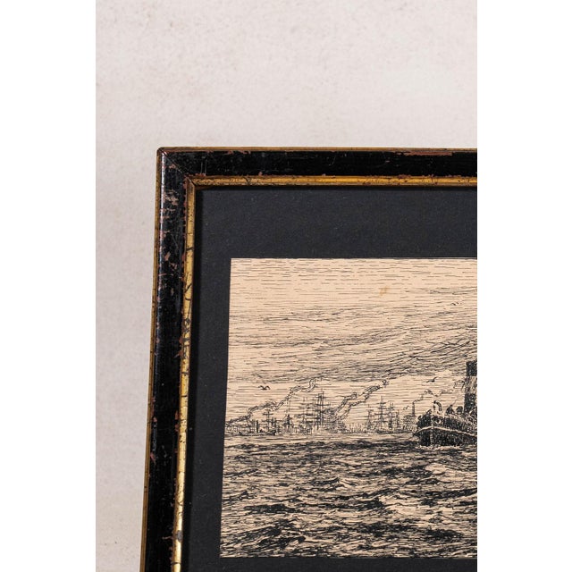 English Antique English Steamboat Original Black + White Sketch For Sale - Image 3 of 5