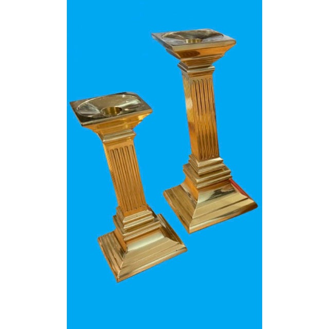Hollywood Regency 20th Century MCM Polished Brass Candle Holders - A Pair For Sale - Image 4 of 10