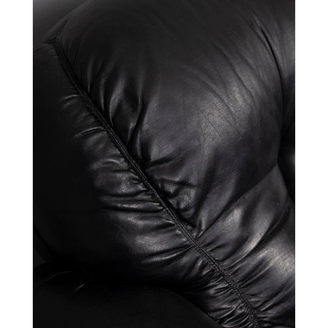Wood Vintage Italian Three-Seater Sofa in Black Leather, 1970s For Sale - Image 7 of 18