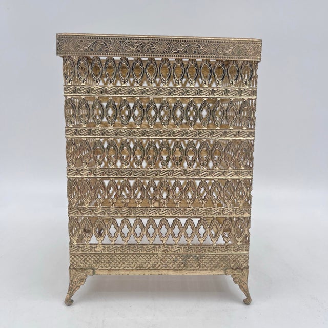 Gold Vintage Hollywood Regency Gold Filigree Ormolu Tissue Box Cover For Sale - Image 8 of 11