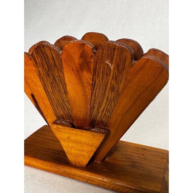 Wood Vintage Boho Chic Arched Fan Solid Wood Napkin Holder For Sale - Image 7 of 10