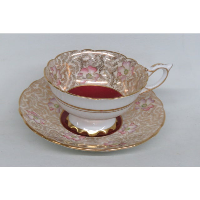 Royal Stafford Red Floral Garland Bone China Floral Tea Cup and Saucer Set 4651b For Sale - Image 12 of 18
