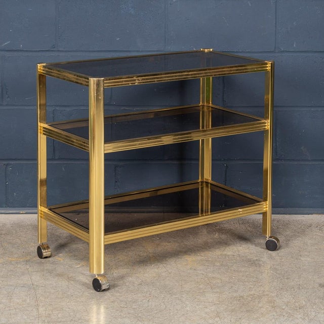 Metal Vintage Brass and Smoked Glass Drinks Trolley from Maison Jansen, 1970 For Sale - Image 7 of 18