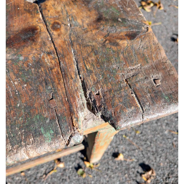 18th or 19th Century Rustic Primitive Farmhouse Table in Old Green Paint For Sale - Image 16 of 18