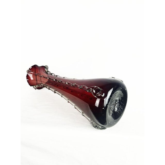 Mid-Century Modern Venetian Handblown Cranberry Red and Clear Glass Vase, Italy, 1960 For Sale - Image 6 of 10