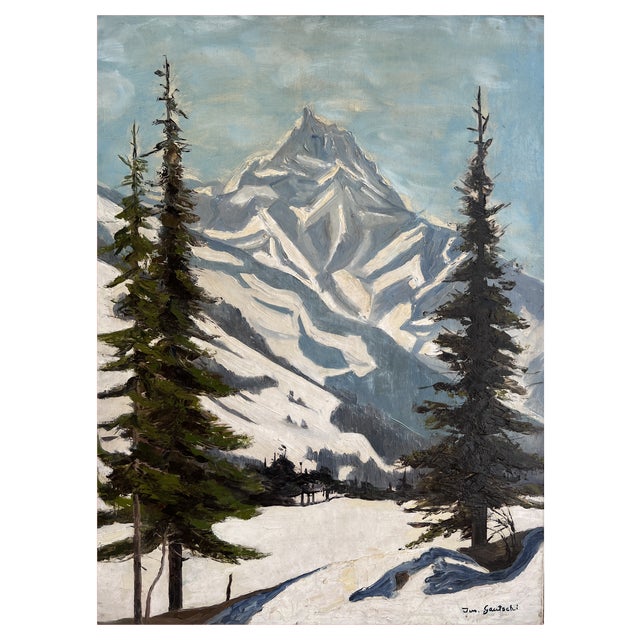 Joseph Gautschi, Montagne enneigée, Suisse, Oil on Canvas For Sale
