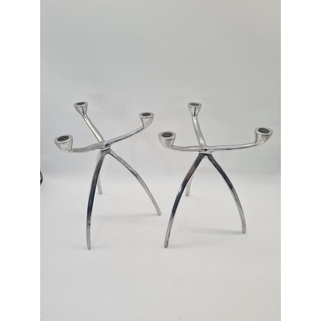 Mid-Century Modern Vintage Space Age Aluminum Candlesticks, 1960s, Set of 2 For Sale - Image 3 of 9