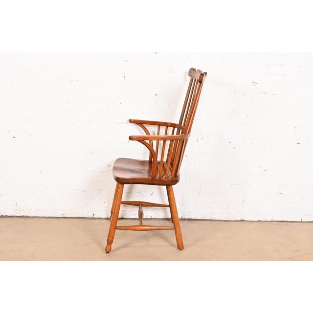 Wood Stickley Solid Cherry Wood Spindle Back Windsor Armchair, 1960 For Sale - Image 7 of 10