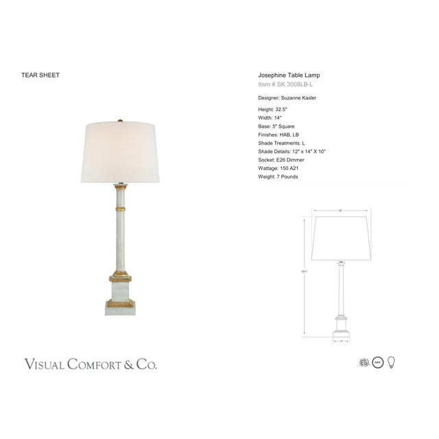 Suzanne Kasler by Visual Comfort Signature Josephine Table Lamp in Light Blue with Antique Gold Leaf with Linen Shade...