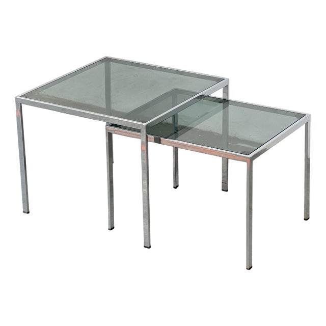 Interlocking Glass and Metal Coffee Tables, 1970s, Set of 2 For Sale