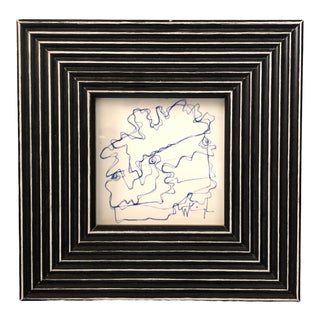 Original Vintage Wayne Cunningham Small Abstract Ink Drawing Framed For Sale
