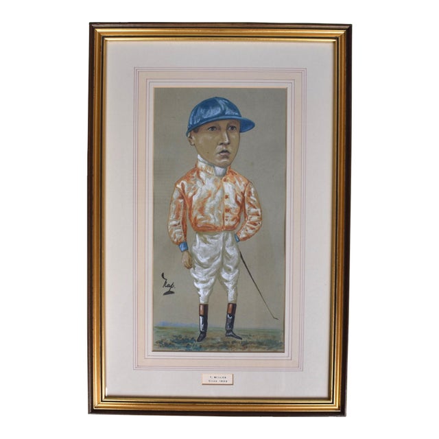 T. Miller C1900 Jockey Pastel Watercolour Portrait by Nap For Sale