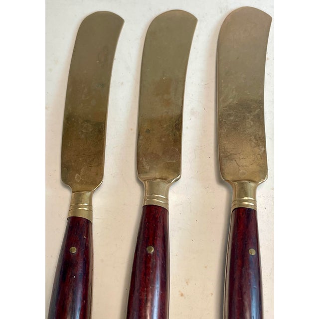 Wood Mid 20th Century Rosewood & Brass Individual Butter Cream Desert Knives Set of 4 For Sale - Image 7 of 9