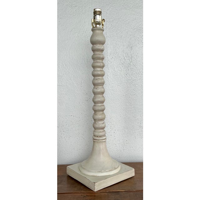 Vintage Patinated Carved Bobbin Lamp For Sale - Image 4 of 12