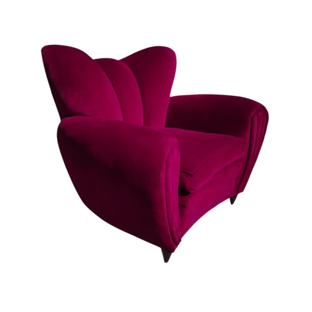 Maroon 3-Seater Sofa and Armchairs in Velvet attributed to Guglielmo Ulrich, 1950s, Set of 3 For Sale - Image 8 of 15