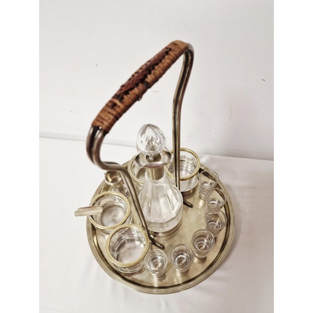 Art Deco Glass Liquor Set with Wicker Handle, 1920s, Set of 13 For Sale - Image 6 of 15