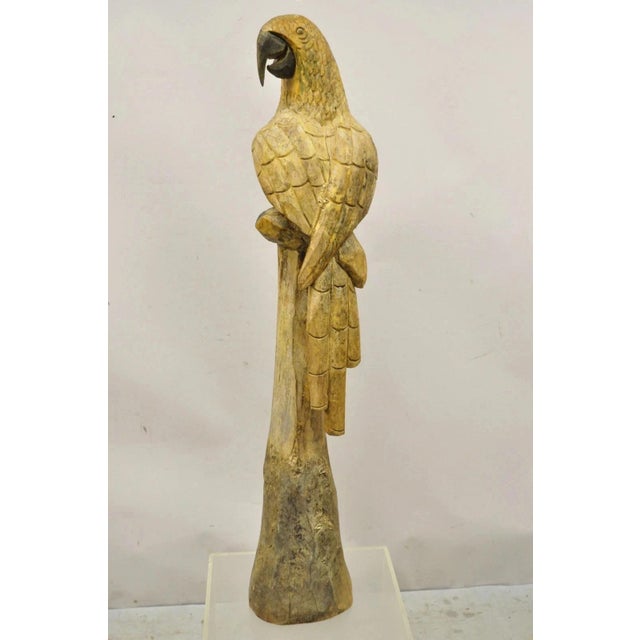 Mid-Century Modern Large 46" Vintage Mid Century Carved Wood Perched Parrot Bird Statue Sculpture For Sale - Image 3 of 11