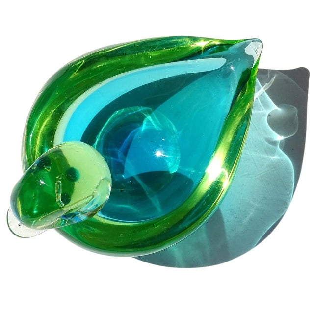 Glass Murano Vintage Sommerso Uranium Yellow Green Blue Italian Art Glass Bird Duckling Bowl Dish For Sale - Image 7 of 7