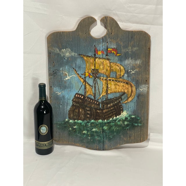 Rustic Vintage Rustic Sailing Ship Wood Relief Wall Panels, Pair For Sale - Image 3 of 11