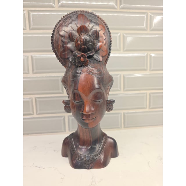 Overview An exquisite, collector-grade Mid-Century Balinese modernist portrait bust depicting a courtly noblewoman or...