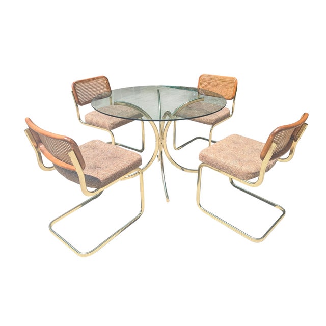 Vintage Italian Marcel Breuer Cesca Chairs and Dining Table- Set of 5 For Sale - Image 17 of 18
