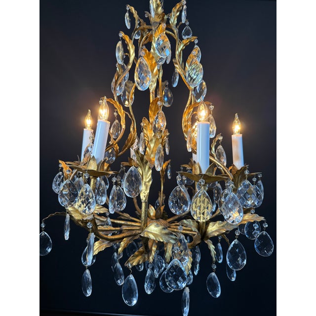Gold Vintage Italian Gilt Tole Mid-Century Modern Chandlier For Sale - Image 8 of 15