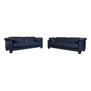 DS 17 3-Seater Sofas in Dark Blue Leather from de Sede, Set of 2 For Sale