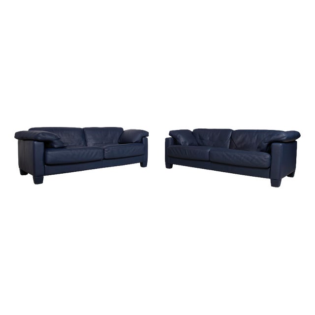 DS 17 3-Seater Sofas in Dark Blue Leather from de Sede, Set of 2 For Sale
