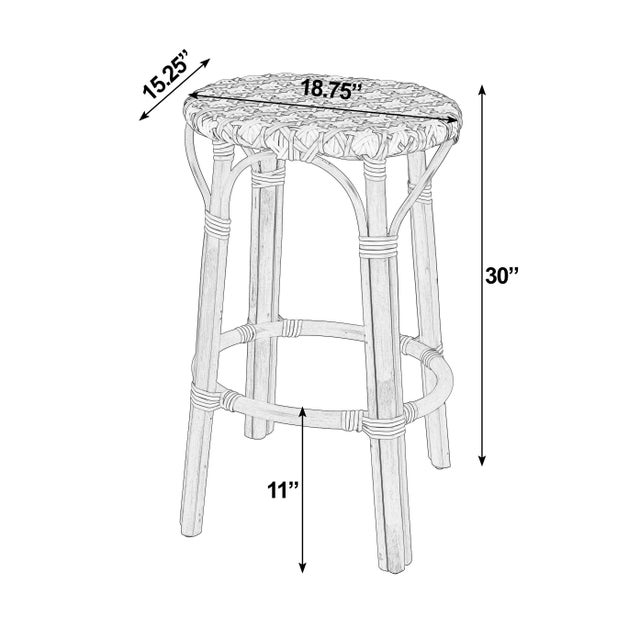 Coastal Ballito 30 in. Seat Height Oval Rattan Bar Stool with Footrest, French White, Green & Brown For Sale - Image 3 of 8