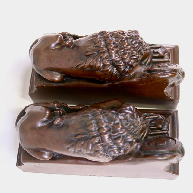 Bertel Thorvaldsen 1930's Lion of Lucerne Bronze Finish Metal Bookends by Jennings Brothers Usa-a Pair For Sale - Image 4 of 12