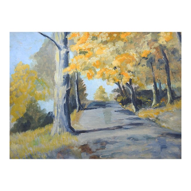 Mid 20th Century Impressionist Autumn Lane Landscape Painting For Sale