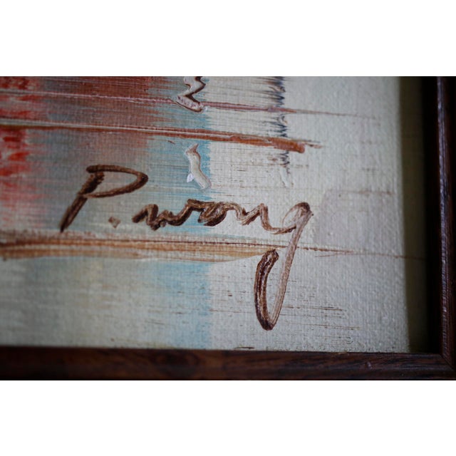 Mid-Century Modern 1960s Mid-Century Bamboo Framed Nautical Chinoiserie Painting For Sale - Image 3 of 12