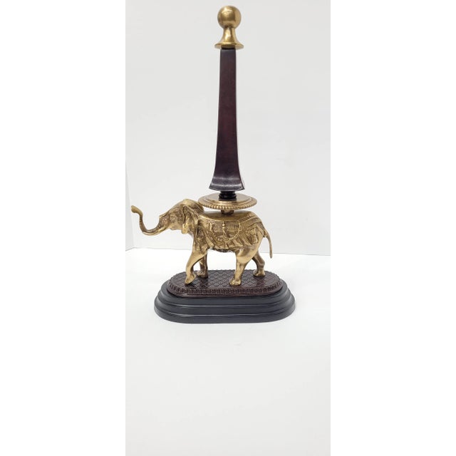 Vintage Brass Elephant Sculpture With Finial 20.5" Safari Luxe Animal Decor Hollywood Regency & Colonial Revival Accent For Sale - Image 11 of 11