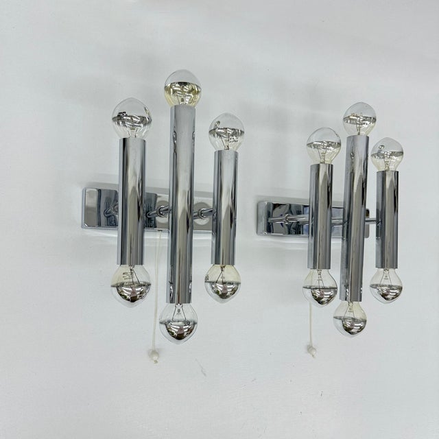 Wall Lamps Sconce Chrome Tubular by Gaetano Sciolari, 1970s, Set of 2 For Sale - Image 10 of 18