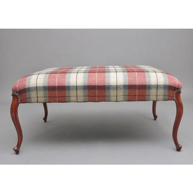 Brown Walnut Cabriole Leg Stools, 1960s For Sale - Image 8 of 8