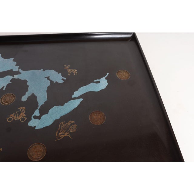 Large Mid-Century Black Resin Pigment and Brass Inlaid "Great Lakes" Tray by Couroc For Sale - Image 11 of 12