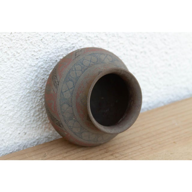 Mid 20th Century Red & Black Enamel Antique Brass Vessel For Sale - Image 5 of 7