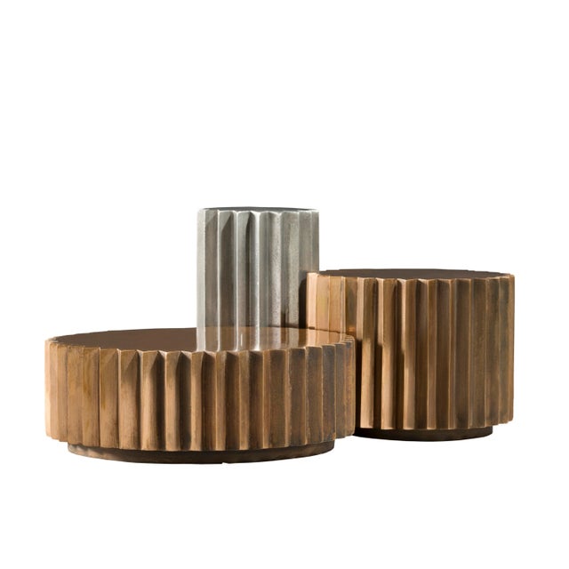 Doris Cast Bronze & Aluminum Multifaceted Coffee Table Set from Fred & Juul, Set of 3 For Sale - Image 9 of 9
