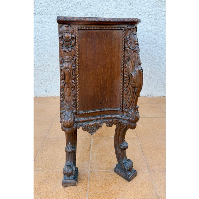 Spanish Baroque Revival Carved Wood Commode with Drawers, 1940 For Sale - Image 9 of 12