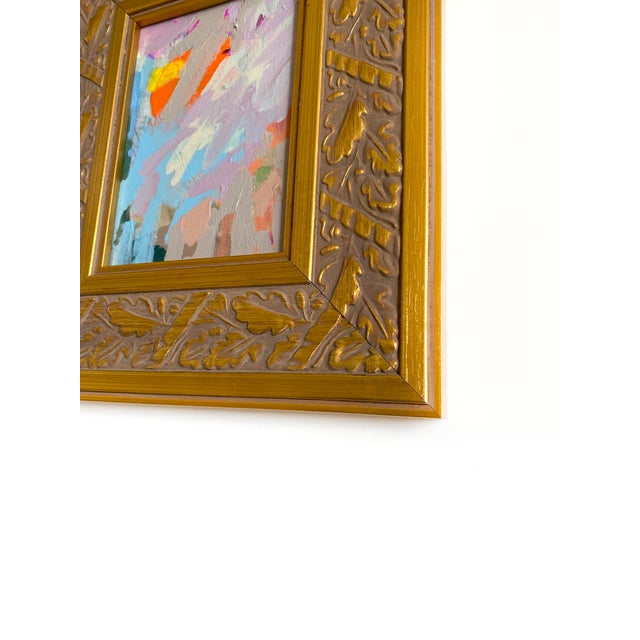 Two original mini paintings by Jessalin Beutler in a set with matching gold frames. Frames are made from vintage molding...
