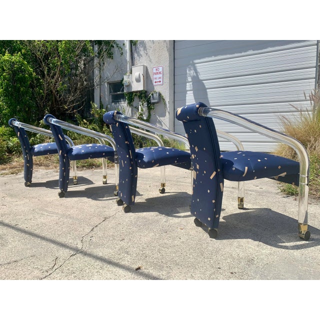 Upholstered Charles Hollis Jones Style Lucite Dining Chairs - Set of 4 For Sale In Miami - Image 6 of 13