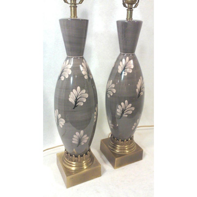 Ceramic Marbro Gray and Pink Ceramic Lamps-A Pair For Sale - Image 7 of 7