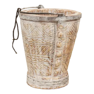 Whitewash Himachal Carved Bucket