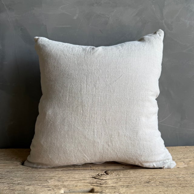 Vintage Grain Cloth Pillow With Original Seam Stitch Includes Down Insert For Sale In Los Angeles - Image 6 of 6