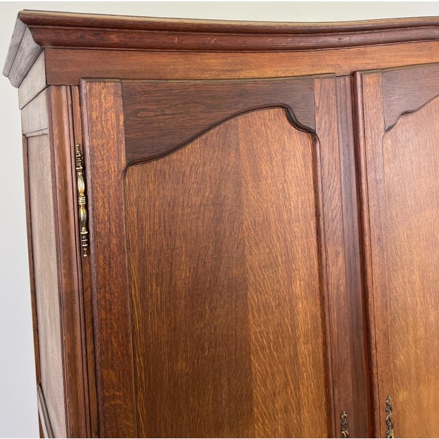 Vintage French Louis XVI Style Carved Oak 3-Door Armoire For Sale - Image 3 of 11