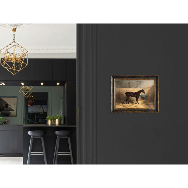 Brown 1895 "Portrait of a Bay Hunter" Antique Horse Painting Oil on Canvas by Henry Frederick Lucas Lucas For Sale - Image 8 of 12