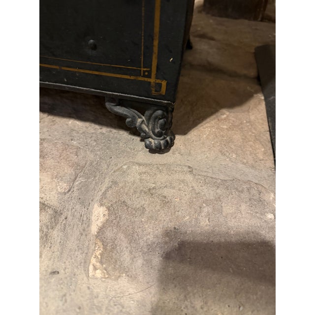 Antique French Tole Painted Coal Scuttle With Pastoral Scenes & Gilt Details For Sale - Image 10 of 12
